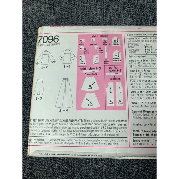 Simplicity Misses Shirt Jacket Pants Sewing Pattern sz 10 7096 - uncut - Picture 7 of 11